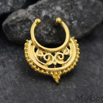 Tribal Gold Fake Septum Ring, Faux Septum Piercing, Septum Clip On, Septum Jewelry, Septum Jewellery