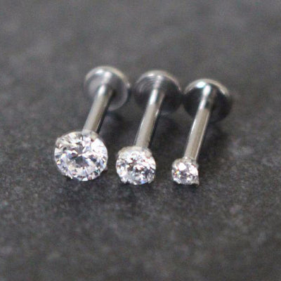 Swarovski Crystal Ear Piercing Jewelry Earring Labret Stud 16G in Silver - www.MyBodiArt.com