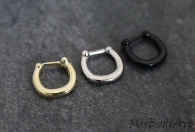 Gold/Silver/Black Solid Steel 16g Clicker for Septum Piercing, Daith Earring, Cartilage Hoop, Nipple Ring, Conch Piercing, Horseshoe Barbell, Septum Jewelry, Daith Piercing, Nipple Hoop