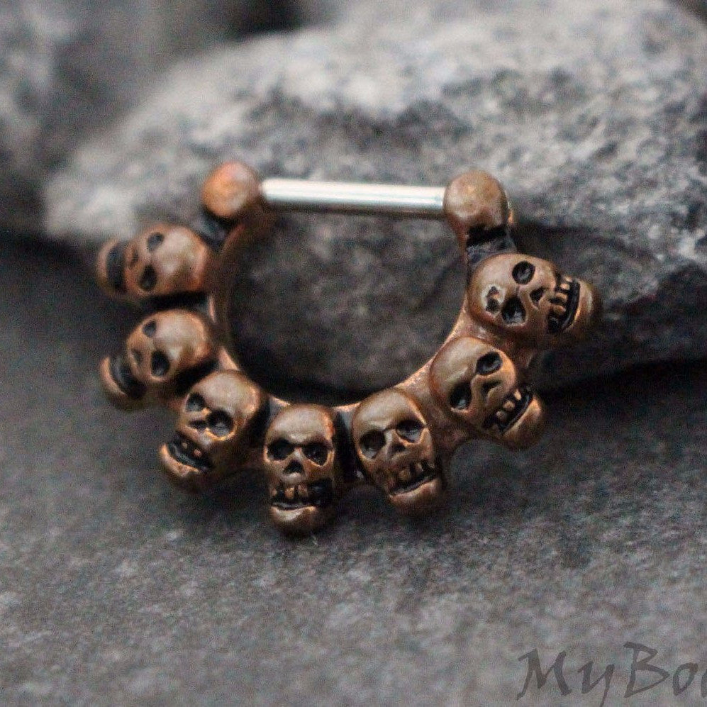 Skull Septum Ring, Silver Septum Clicker, Daith Piercing, Conch