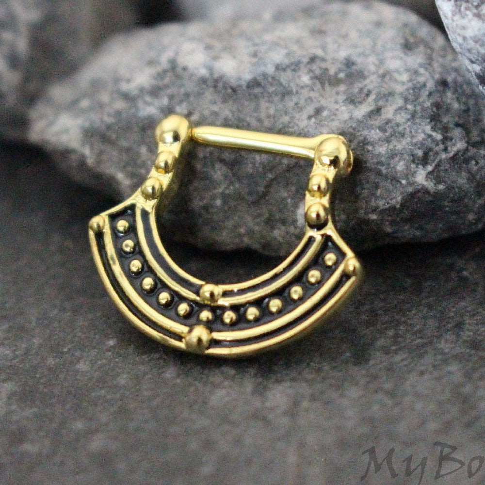 Tribal Septum Clicker, Septum Ring Gold, Gold Septum Clicker 16g ...