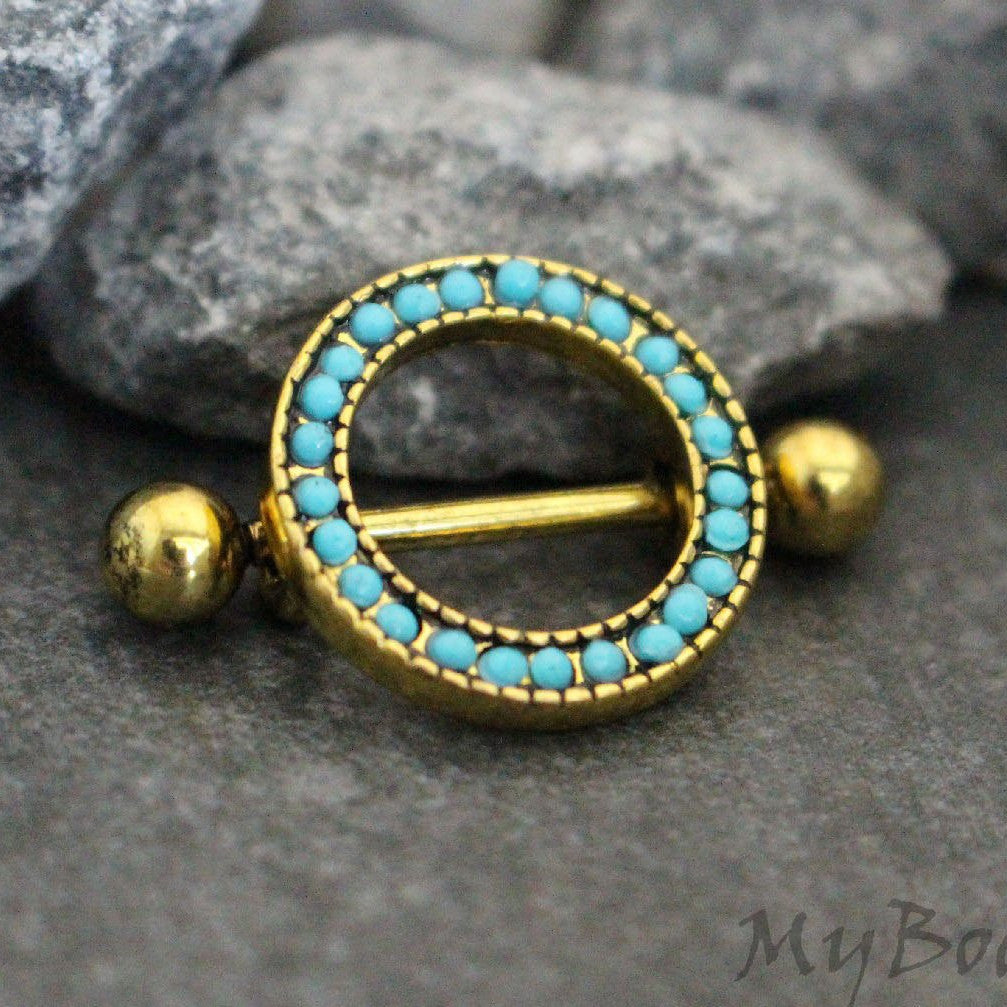 Cool Tribal Nipple Shield Rings – 14K Gold Plated On Surgical Steel (19mm, 14g)