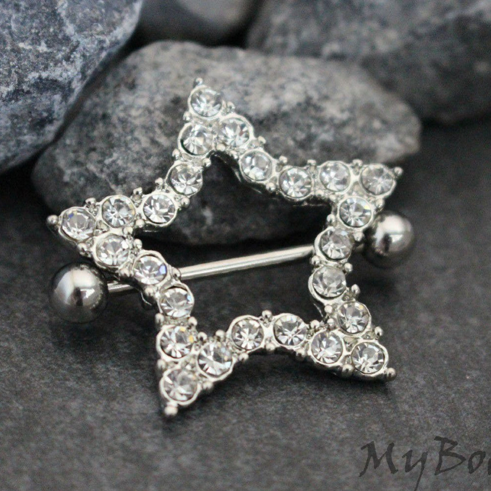 Crystal Star Nipple Ring Piercings in 14 Gauge Silver – MyBodiArt