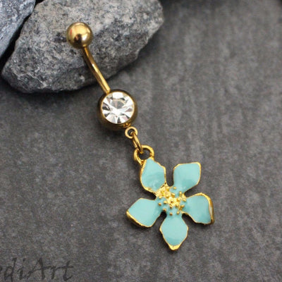 Mint Flower Navel Ring, Belly Button Rings Gold, Dangle Belly Ring, Navel Piercing, Navel Ring, Navel Jewelry, Belly Button Jewelry