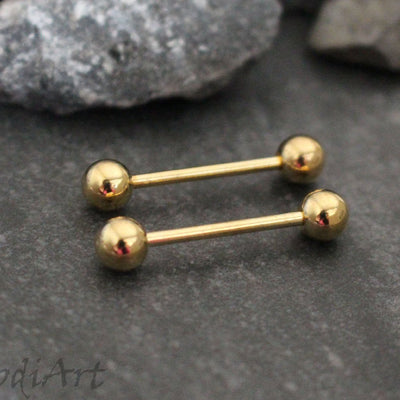 Gold 14G Straight Barbell for Nipple Piercing