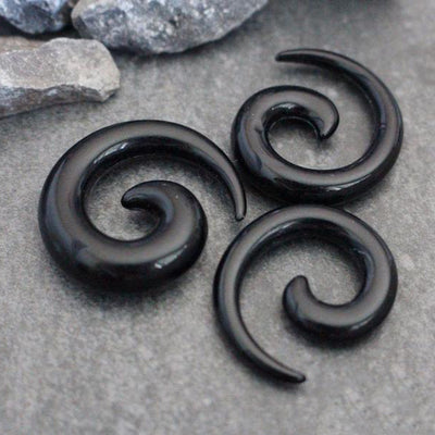 Black Acrylic Spiral Ear Gauge Earrings  - www.MyBodiArt.com