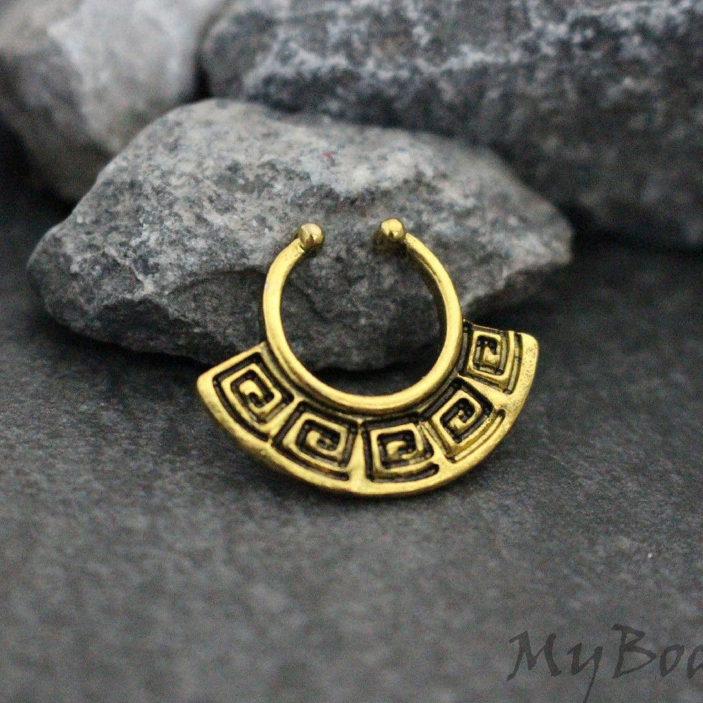 Tribal Fake Septum Ring, Septum Jewelry Rose Gold Silver – MyBodiArt