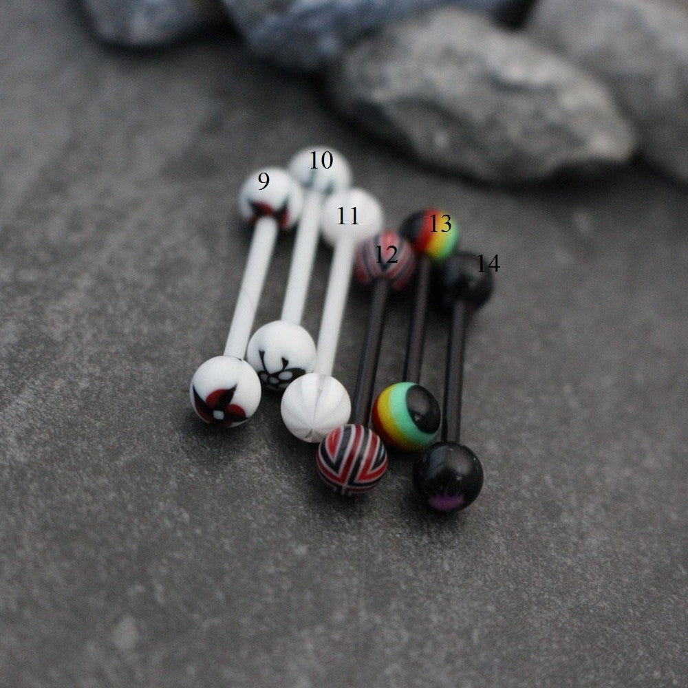 Piercing Per Lingua In Acciaio E Acrilico - 5 Pezzi Colorati - 14G - Foto 10