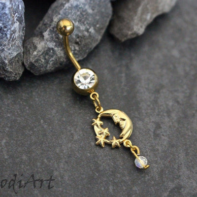 Moon & Stars Navel Rings Gold, Belly Button Piercing Jewelry, Belly Button Rings, Navel Piercing, Navel Jewelry, Belly Button Jewelry, Perfect for the summer or the beach