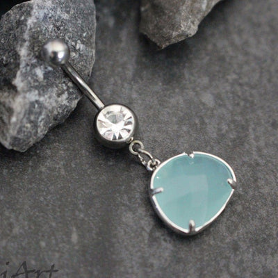 turquoise gemstone belly button ring in silver