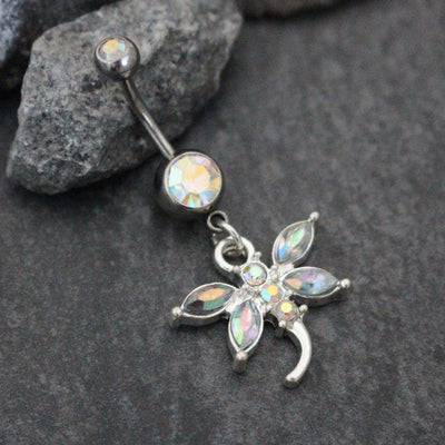 Dragon Fly Belly Button Rings with Aurora Borealis Crystals