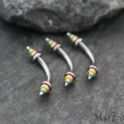 Jamaican Curved Barbell 16G for Rook Piercing Jewelry, Eyebrow Jewelry, Daith Ring, Nipple Ring, Lip Ring,  Bridge Piercing, Belly Button Ring, Rook Earrinh, Eyebrow Piercing, Daith Piercing, Snake Bites.