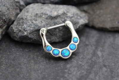 Blue Opal Clicker for Septum Clicker, Nipple Jewelry, Daith Piercing, Conch Hoop, Septum Ring 16G, Opal Septum Piercing, Daith Earring