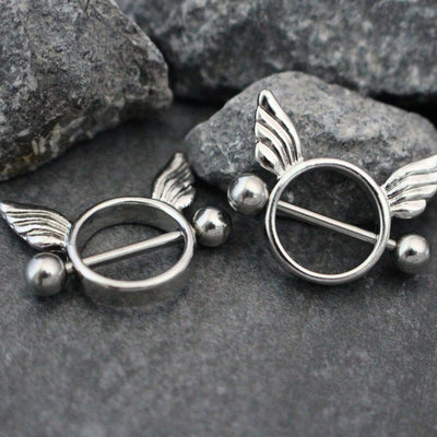 Angel Wings and Circle Nipple Ring Piercing