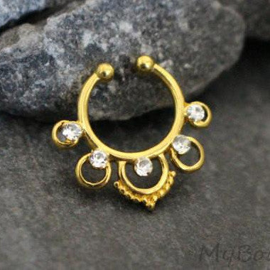 Golden Tribal Septum Jewelry in Gold, Fake Septum Ring – MyBodiArt