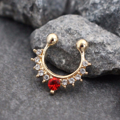 Rose Gold Fake Septum Ring with Red and Clear Crystals