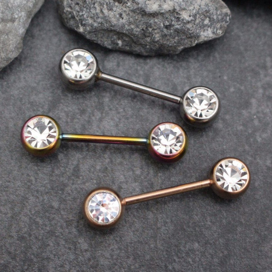 Crystal Nipple Barbell, 14G Nipple Ring,Nipple Piercing – MyBodiArt