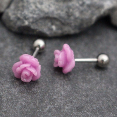 Magneta Rose 16G Silver Barbell for Cartilage Piercing Jewelry, Conch Earring, Helix Stud, Tragus Earring, Cartilage Earring, Conch Piercing, Helix Jewelry, Tragus Piercing, Cartilage Jewellery