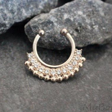 Rose Gold Fake Septum Ring with Clear Crystals
