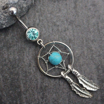 Dream Catcher Turquoise Belly Button Jewelry, Navel Ring, Belly Button Piercing, Navel Jewelry, Belly Button Jewelry, Navel Piercing, 14 Gauge 14G