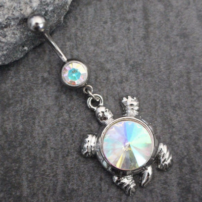 Opal Aurora Borealis Crystal Turtle 14G Belly Button Rings