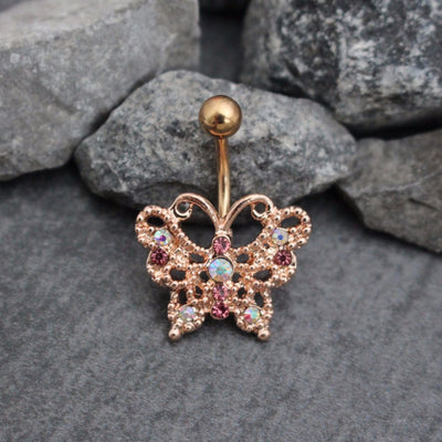 Rose Gold Butterfly Belly Bar