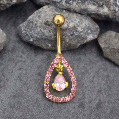 Teardrop Belly Bar Gold, Belly Button Ring Stud, Crystal Navel Piercing, Body Jewelry, Dangle Navel Jewelry, Barbell, Bar, Cubic Zirconia