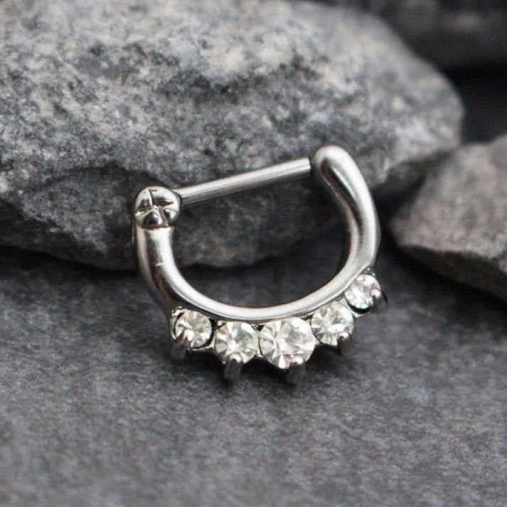 Septum Clicker, Septum Ring Silver, Septum Piercing, Crystal Daith