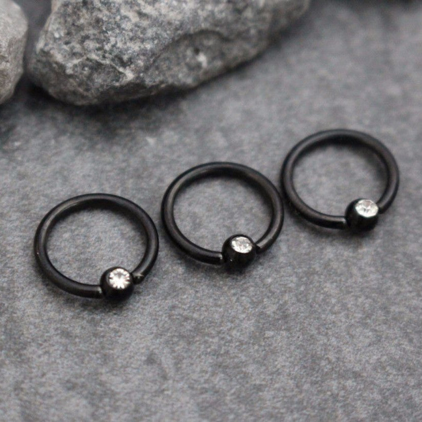 Swarovski Crystal Captive Bead Ring in Blackline, Cartilage Ring, Helix