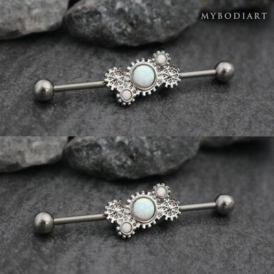 Opal Steampunk Industrial Piercing Jewelry Scaffold Barbell Earring at MyBodiArt
