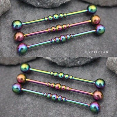 Rainbow Industrial Barbell Piercing Jewelry Scaffold Earring 14G - www.MyBodiArt.com