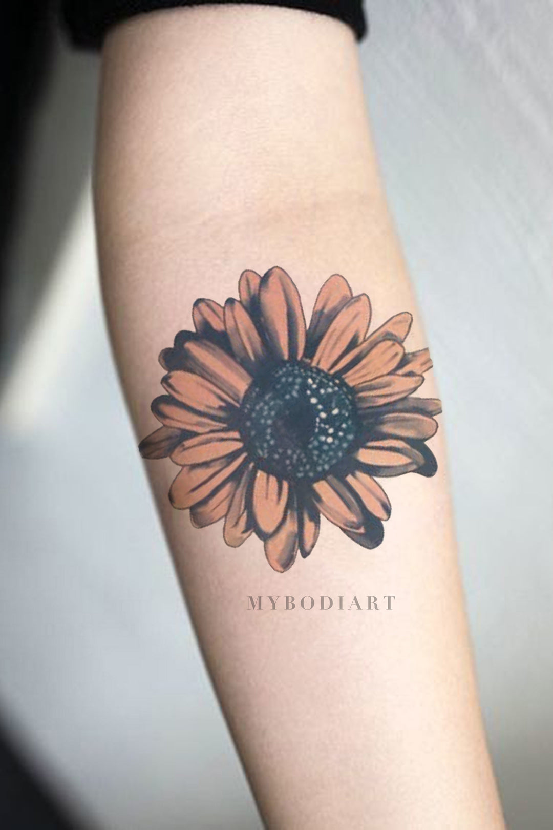 Grace Realistic Black \u0026 White Sunflower Temporary Tattoo – MyBodiArt, image size:1080x1620