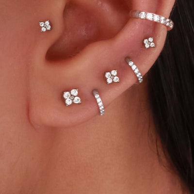 Pretty Multiple Ear Piercing Jewelry Ideas - Clover Triple Ear Lobe Earring Stud - www.MyBodiArt.com