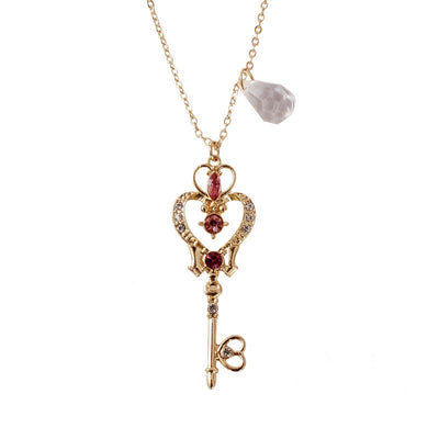 Cute Sailor Moon Pink Key Heart Crystal Rock Wing Gold Chain Choker Necklace Statement Jewelry for Women - www.MyBodiArt.com #necklaces
