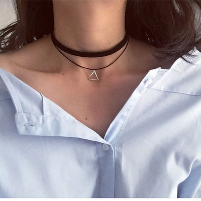 Classy Casual Outfits Ideas for Womens 2017 For Work Tumblr - Joy Geometric Triangle Layered Velvet Retro Black Choker Necklace at MyBodiArt.com