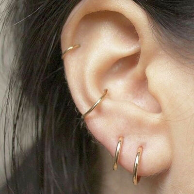 Cute Gold Ring Hoop Multiple Cartilage Helix Conch Ear Piercing Jewelry Ideas -  ideas de joyería piercing en la oreja - www.MyBodiArt.com