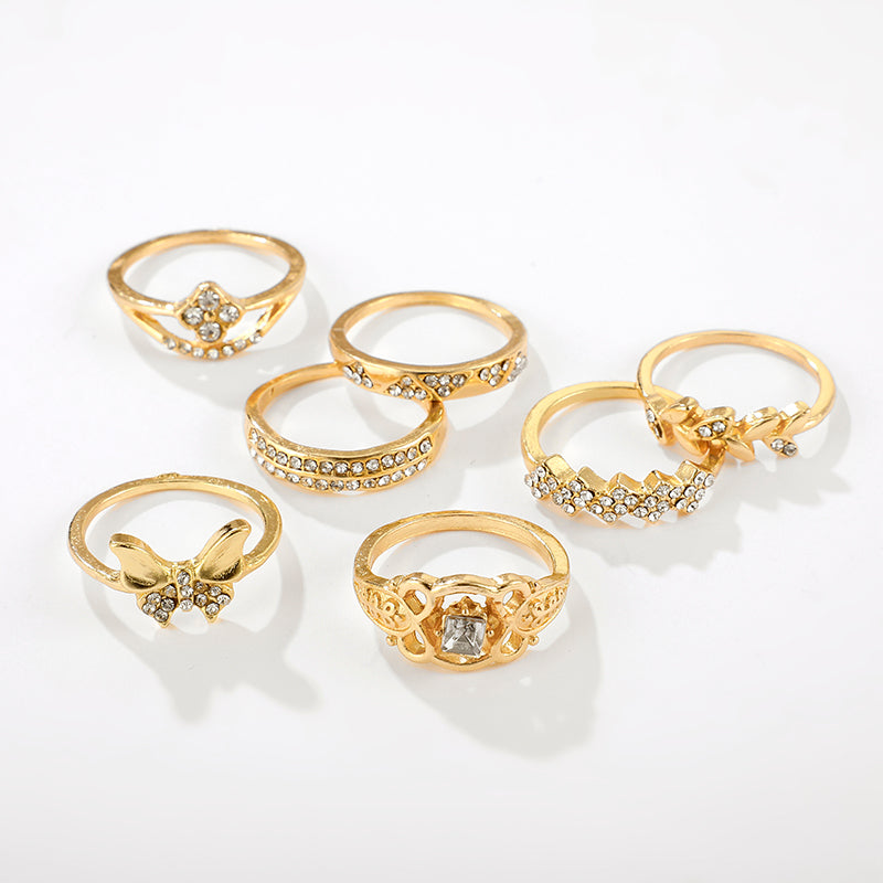 Tina Cute Unique Stackable Gold Butterfly Statement 7 Piece Ring Set ...