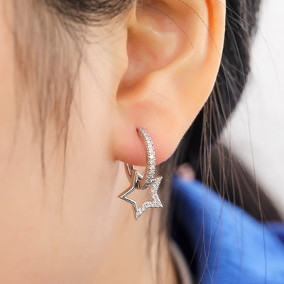 Cute Unique Star Huggie Hoop Earrings Fashion Jewelry for Women for Teen Girls - www.MyBodiArt.com 