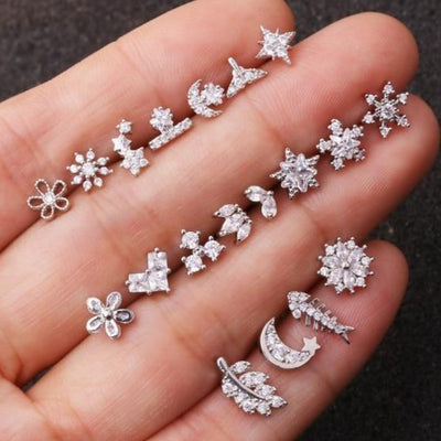 Cute Multiple Ear Piercing Jewelry Snowflake Flower Earring Studs - www.MyBodiArt.com