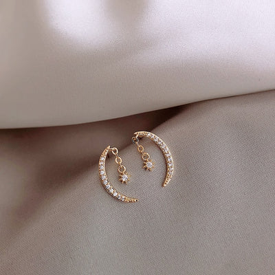 Pretty Crescent Moon Star Dangle Earring Studs Fashion Jewelry for Women - www.MyBodiArt.com