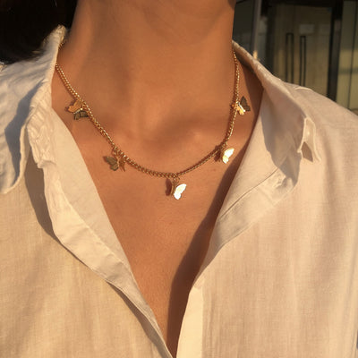 Beautiful Butterfly Charm Chain Choker Necklace -  collar de mariposa - www.MyBodiArt.com #necklaces