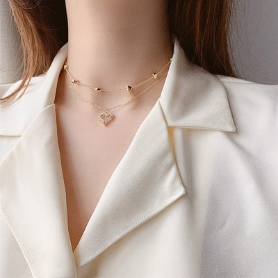 Pretty Layered Floating Heart Gold Chain Choker Necklace - www.MyBodiArt.com #necklaces