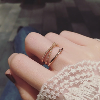 Cute Crystal Pave Criss Cross Rose Gold Ring Set Fashion Jewelry for Women - www.MyBodiArt.com