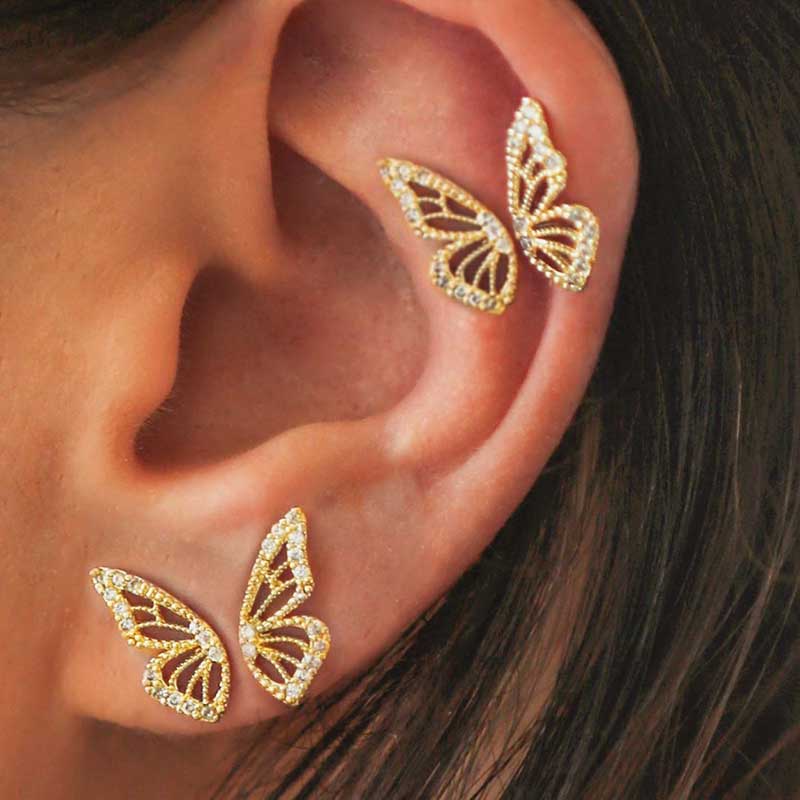Mariposal Crystal Pave Double Butterfly Earring Stud – MyBodiArt