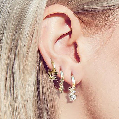Cute Celestial Triple Lobe Ear Piercing Jewelry Ideas - www.MyBodiArt.com