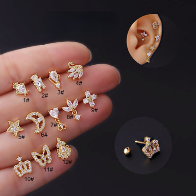 Pretty Crystal Ear Piercing Earring Studs - www.MyBodiArt.com