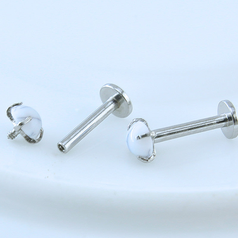 Ivory Howlite Stone 16G Silver Barbell – MyBodiArt