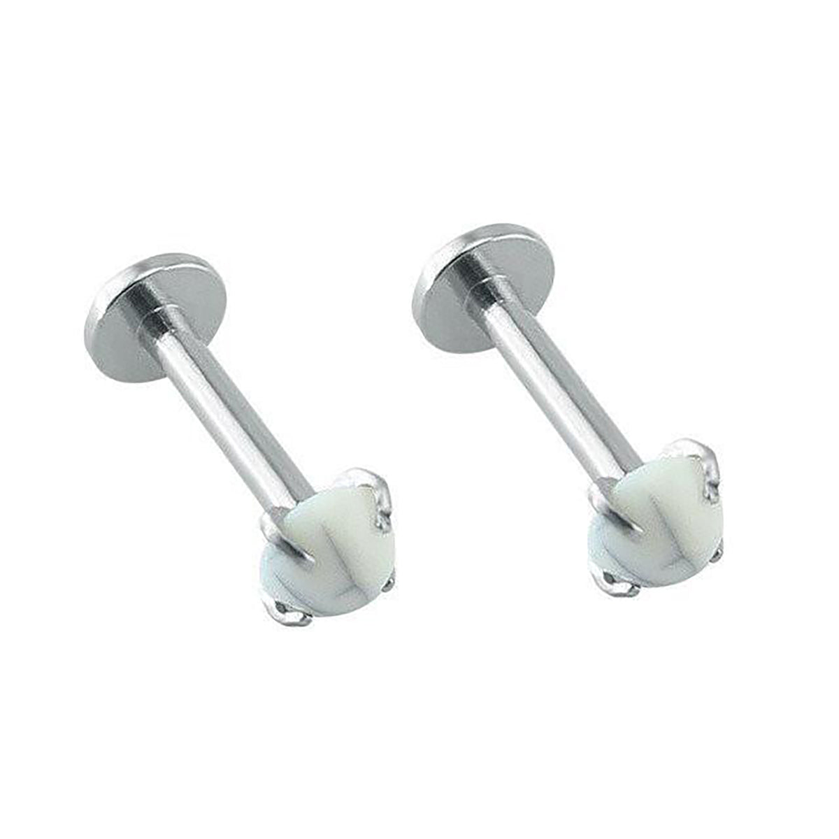 Ivory Howlite Stone 16G Silver Barbell – MyBodiArt
