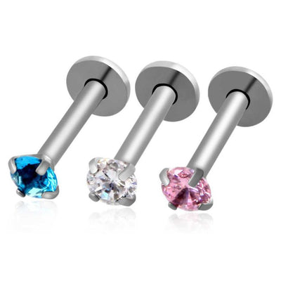 Alva Swarovski Internally Threaded Crystal 16G Silver Barbell - Labret Piercing, Cartilage Stud, Tragus Earring, Helix Barbell, Medusa - Clear, Blue, Pink Crystals 