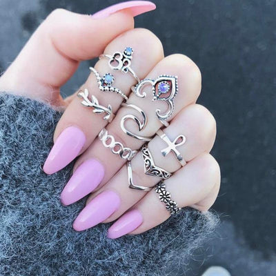 Cute Boho Fashion Vintage Ring Set for Teens Stackable Stacking Jewelry Dainty -  lindo anillo para adolescentes - www.MyBodiArt.com